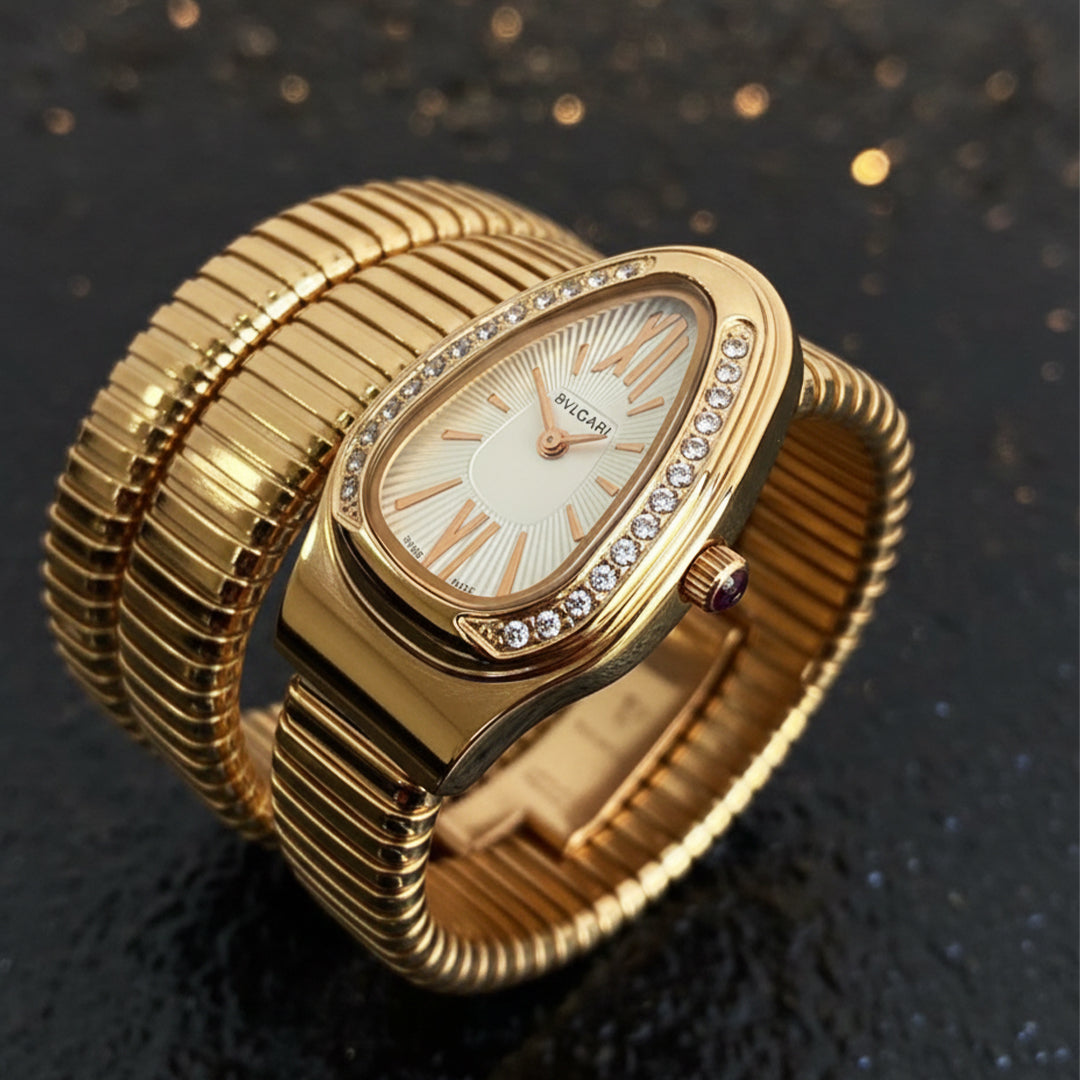 Ethereal Luxury Gold Oval Dial Bracelet Watch with Crystal Bezel