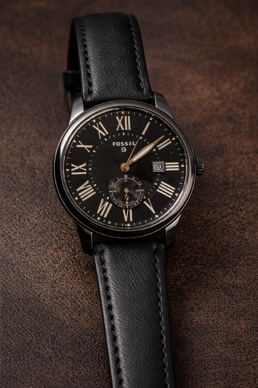 Ethereal Classic Black Roman Dial Leather Strap Watch for Men