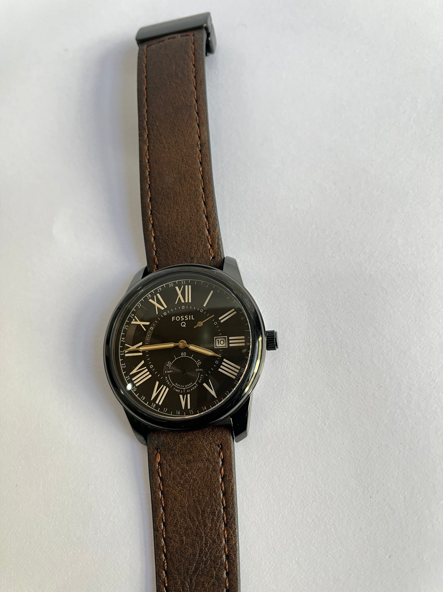 Fossil Q Men’s Analog Watch with Black Dial, Roman Numerals & Brown Leather Strap