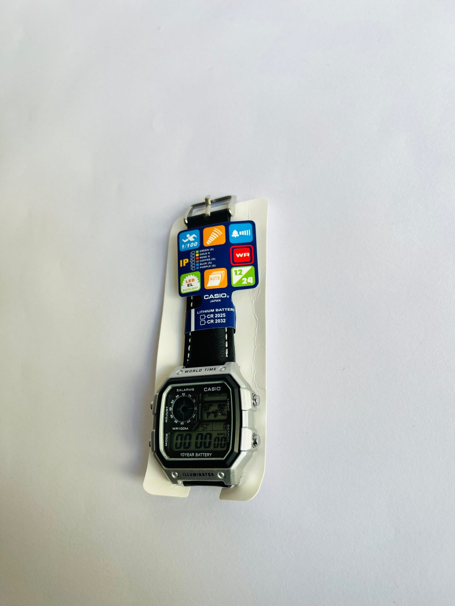 Ethereal Casio World Time Illuminator Digital Watch with Leather Strap