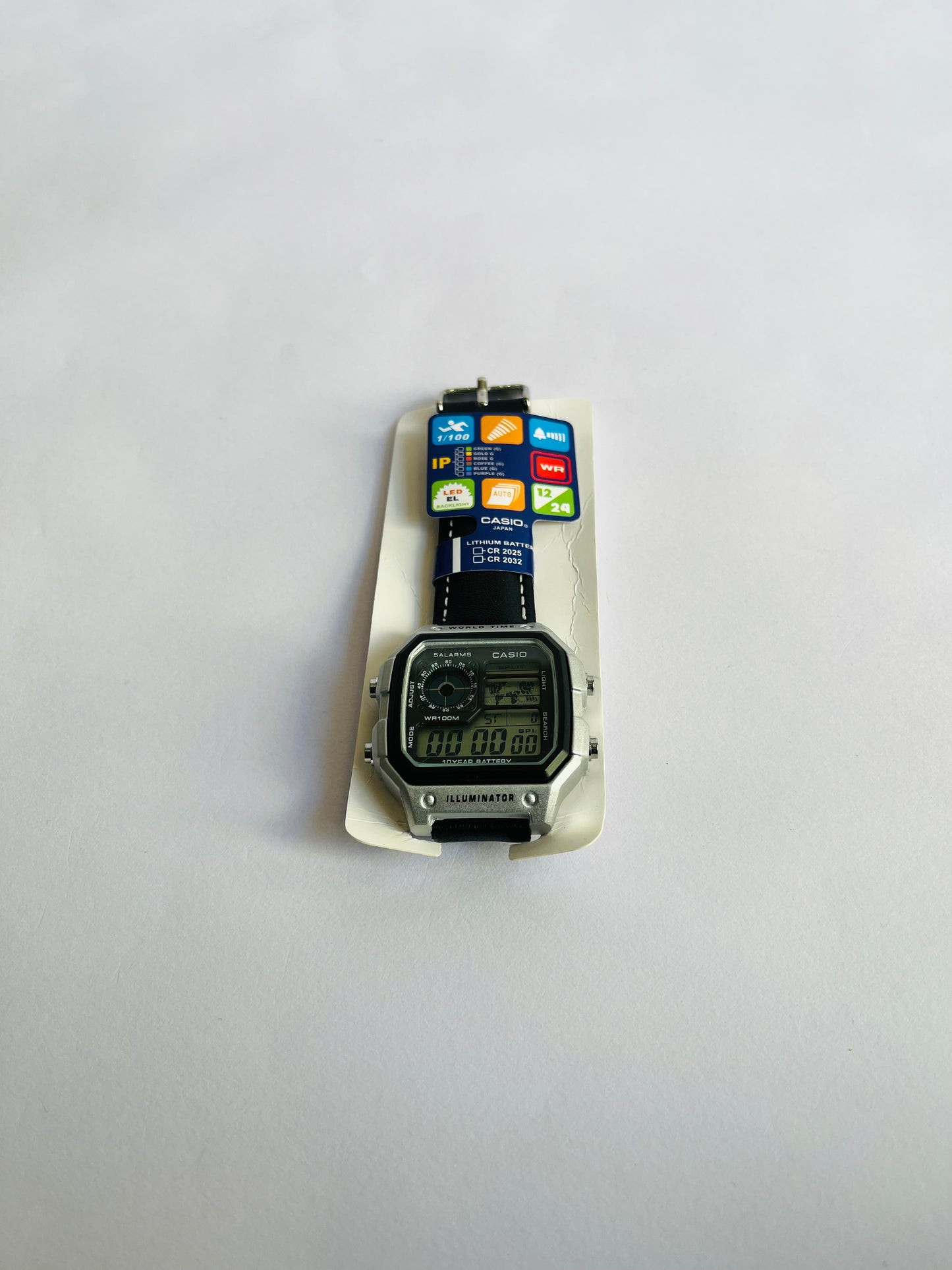 Ethereal Casio World Time Illuminator Digital Watch with Leather Strap
