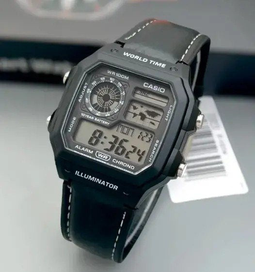 Ethereal Rugged Digital Sports Watch with World Time & Illuminator